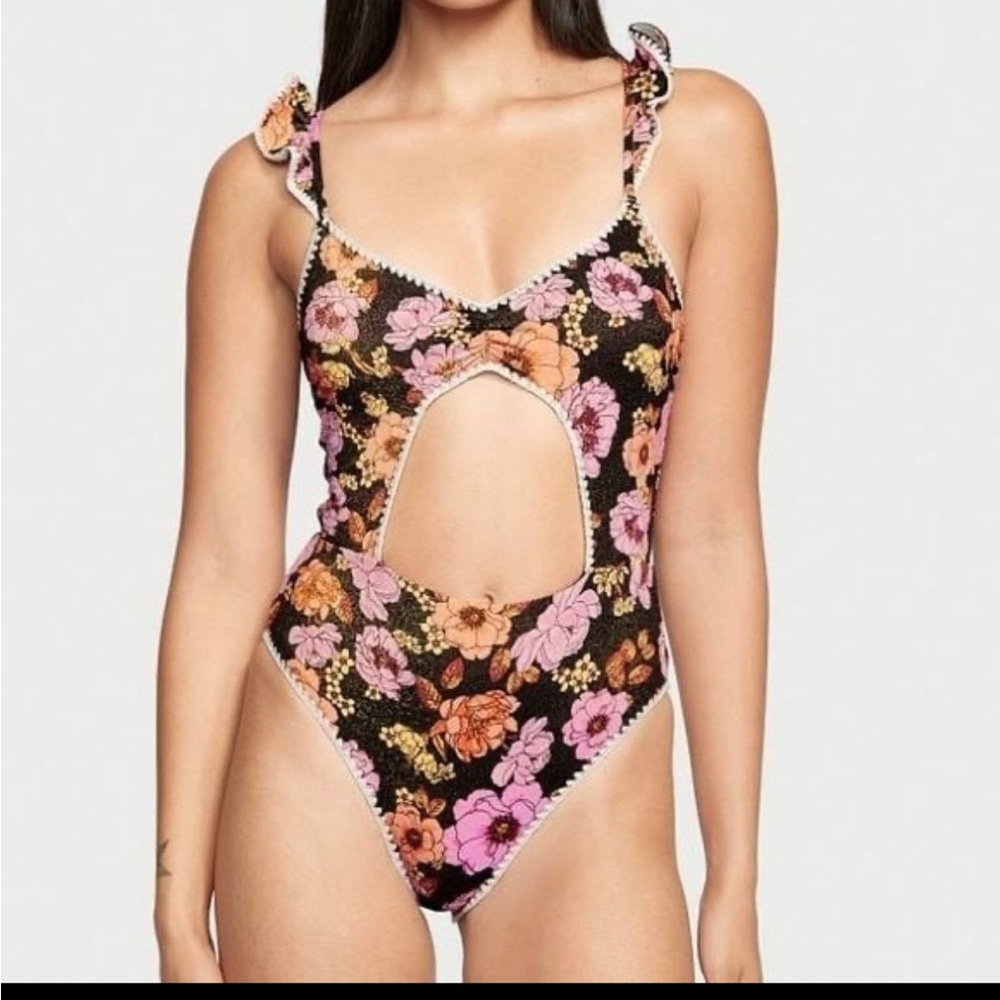 Victoria’s Secret Floral Cutout Swimsuit with Tie Straps